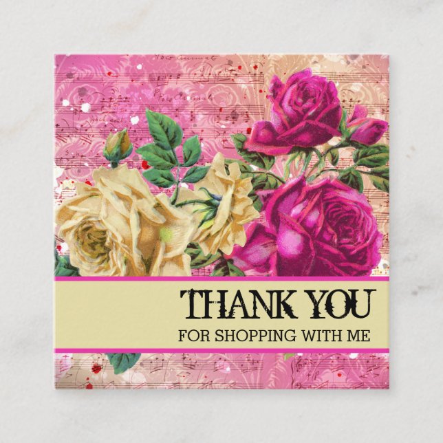 Carte De Visite Carré Logo Merci rose Roses (Devant)