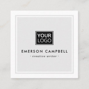 Carte De Visite Carré Logo minimaliste de bordure blanche gris clair