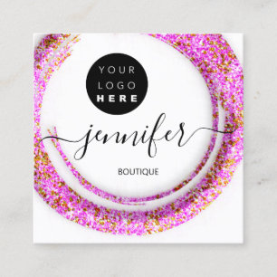 Carte De Visite Carré Logo or de la boutique florale rose de mode
