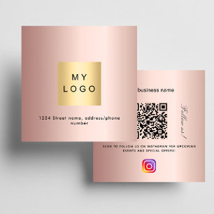 Carte De Visite Carré Logo or rose Code QR Instagram Suivez-nous