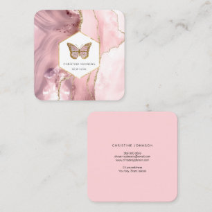 Carte De Visite Carré logo papillon sur agate rose