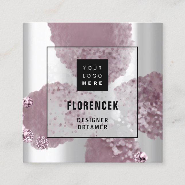 Carte De Visite Carré Logo personnalisé CODE QR Cristal gris argent viol (Devant)