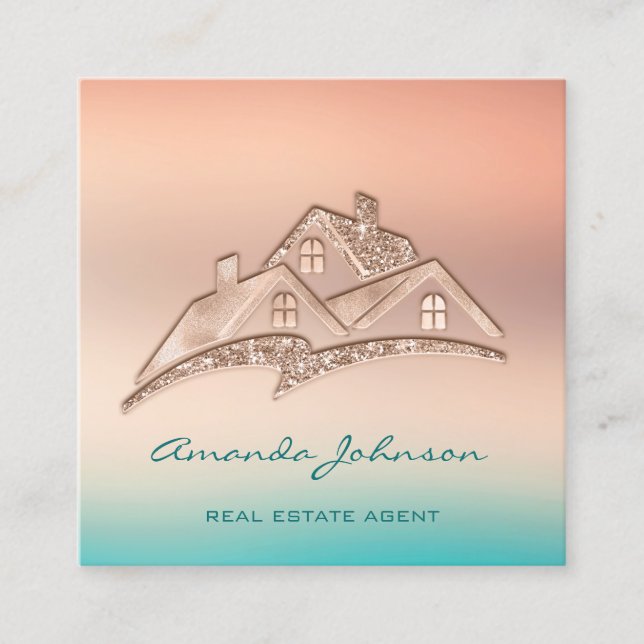 Carte De Visite Carré Logo Personnalisé Maison Agent Immobilier Accueil  (Devant)