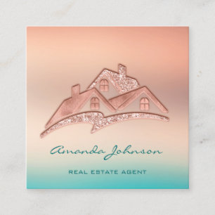 Carte De Visite Carré Logo Personnalisé Maison Agent Immobilier Accueil 