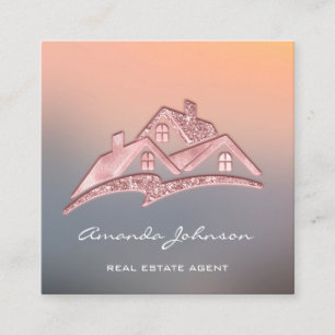 Carte De Visite Carré Logo Personnalisé Maison Agent Immobilier Accueil 