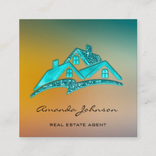 Carte De Visite Carré Logo Personnalisé Maison Agent Immobilier Home Blu