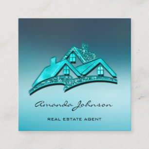 Carte De Visite Carré Logo Personnalisé Maison Agent Immobilier Home Blu