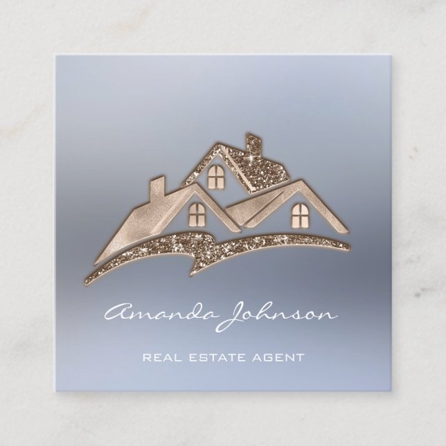 Carte De Visite Carré Logo Personnalisé Maison Agent Immobilier Home Ivo (Devant)