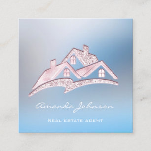 Carte De Visite Carré Logo Personnalisé Maison Agent Immobilier Home Ros