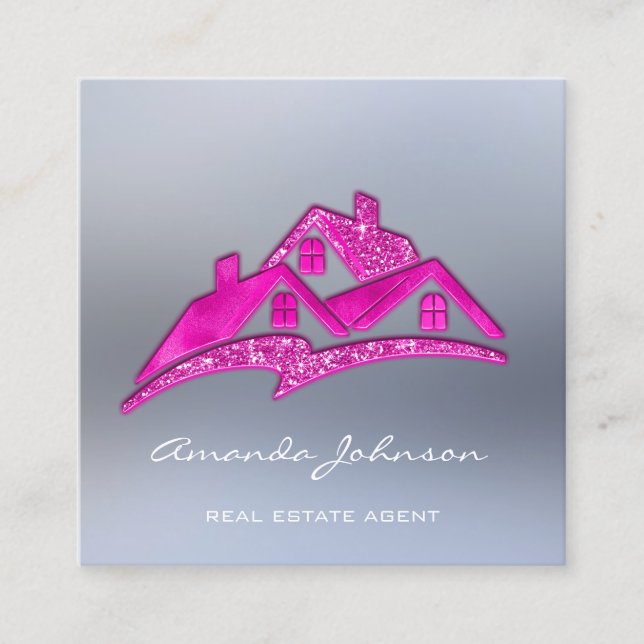 Carte De Visite Carré Logo Personnalisé Maison Agent Immobilier Maison R (Devant)