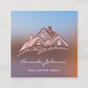Carte De Visite Carré Logo Personnalisé Maison Agent Immobilier Rose d'o