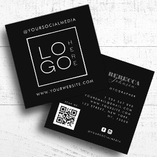 Carte De Visite Carré Logo personnalisé noir blanc Photo Code QR Médias 