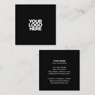 Carte De Visite Carré Logo personnalisé noir élégant professionnel