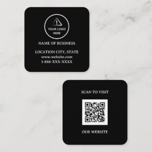 Carte De Visite Carré Logo personnalisé noir moderne et code QR 