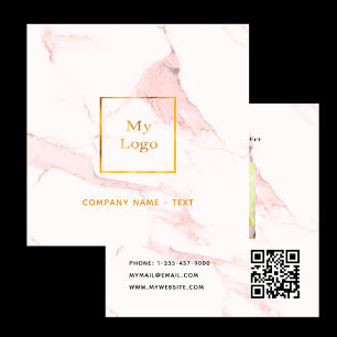 Carte De Visite Carré Logo photo en marbre rose vif code QR