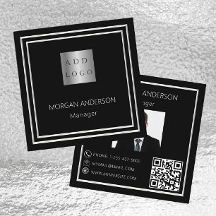 Carte De Visite Carré Logo photo minimaliste noir blanc code QR