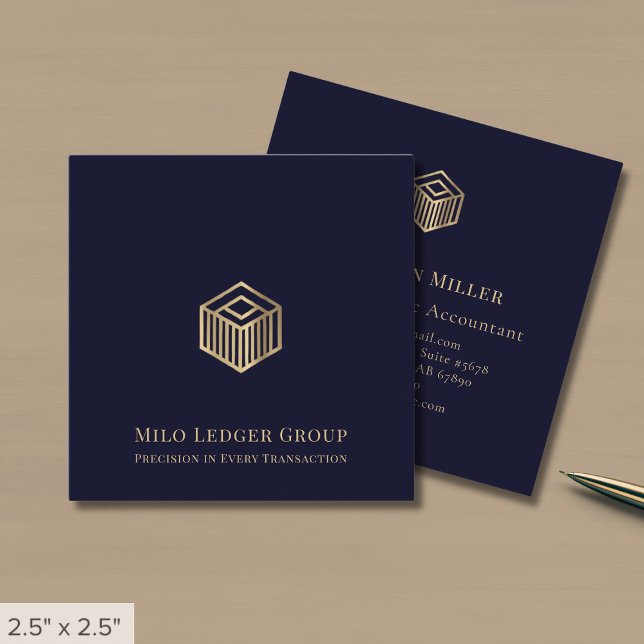 Carte De Visite Carré Logo professionnel bleu marine personnalisé (Créateur téléchargé)