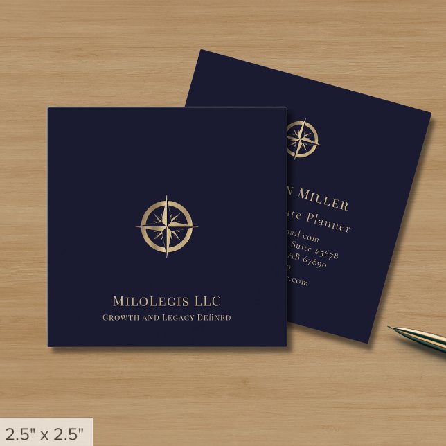 Carte De Visite Carré Logo professionnel Marine Blue Gold (Créateur téléchargé)