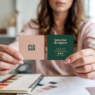 Carte De Visite Carré Logo professionnel moderne minimaliste rose et ver