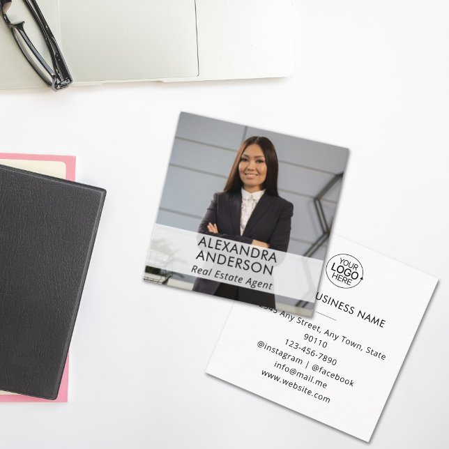Carte De Visite Carré Logo professionnel unique photo minimale (Unique Business Logo Professional Photo Minimal Square Business Card)