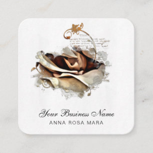 Carte De Visite Carré *~* Logo QR Peach Gold Rose Floral Flower