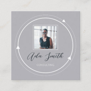 Carte De Visite Carré Logo QRCode Personnalisé Cercle photo gris blanc