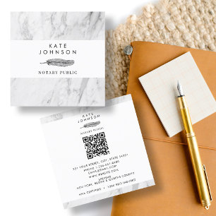 Carte De Visite Carré Logo Quill Marbre blanc de l'agent de signature du