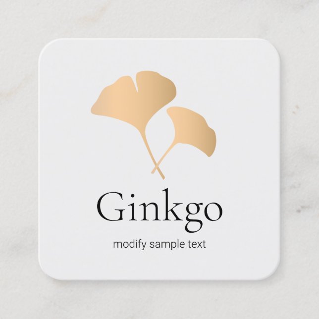 Carte De Visite Carré Logo rose Gold Ginkgo Leaf (Devant)