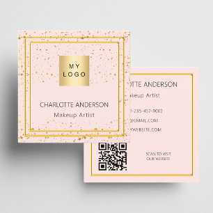 Carte De Visite Carré Logo rose or blush élégant code QR