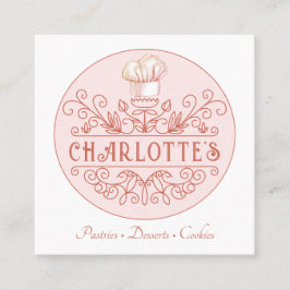 Carte De Visite Carré Logo rose rose Boulangerie Pâtisserie Chef Baker