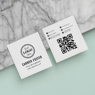 Carte De Visite Carré Logo simple élégant noir et blanc