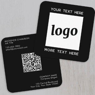 Carte De Visite Carré Logo simple et code QR texte noir
