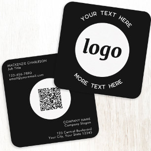 Carte De Visite Carré Logo simple et code QR texte noir