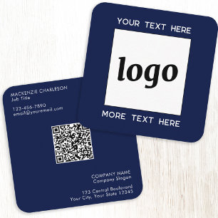 Carte De Visite Carré Logo simple et texte QR Code bleu marine