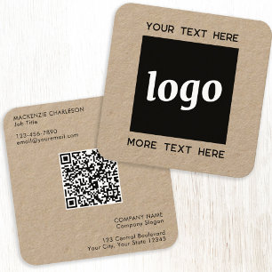 Carte De Visite Carré Logo simple et texte QR Code Kraft