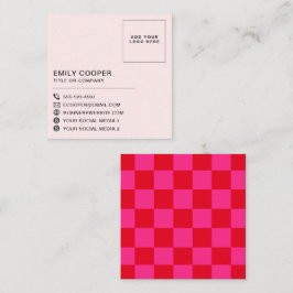 Carte De Visite Carré Logo simple moderne en damier rouge rose