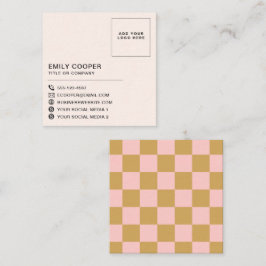 Carte De Visite Carré Logo Simple moderne Pink Gold Checker Checker