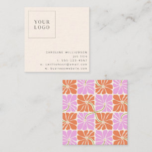 Carte De Visite Carré Logo super rétro rose rose floral