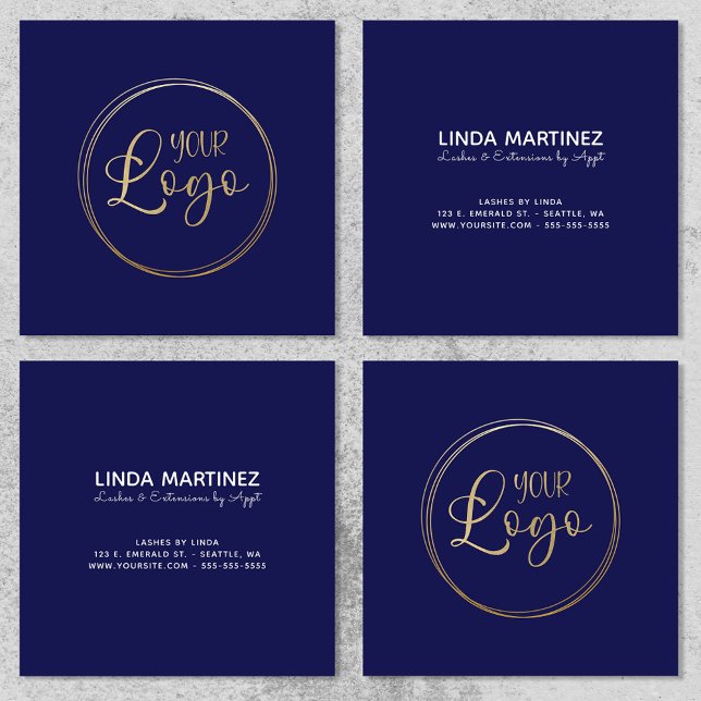 Carte De Visite Carré Logo sur Dark Navy Blue (Logo on Dark Navy Blue Square Business Card)