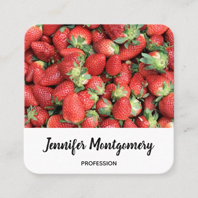Carte De Visite Carré Lot de fraises rouges juteuses (Devant)