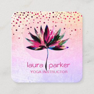 Carte De Visite Carré Lotus Aquarelle Arc-en-ciel Yoga Massage Thérapist