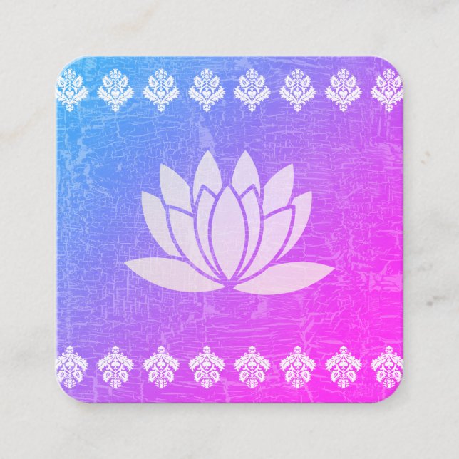 Carte De Visite Carré Lotus Fleur violet marbré Motif orné (Devant)