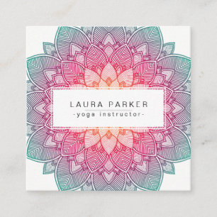 Carte De Visite Carré Lotus Mandala Yoga Instructeur Méditation Holistic