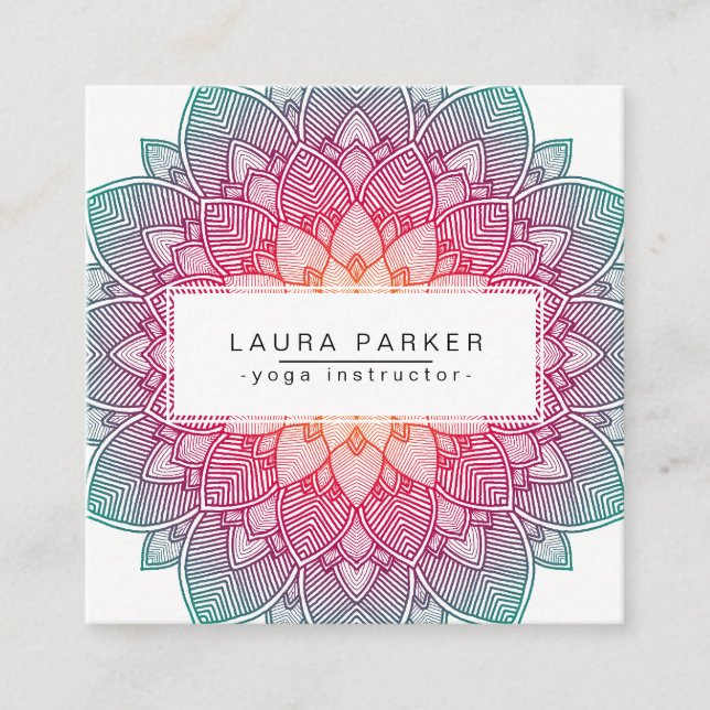 Carte De Visite Carré Lotus Mandala Yoga Instructeur Méditation Holistic (Devant)