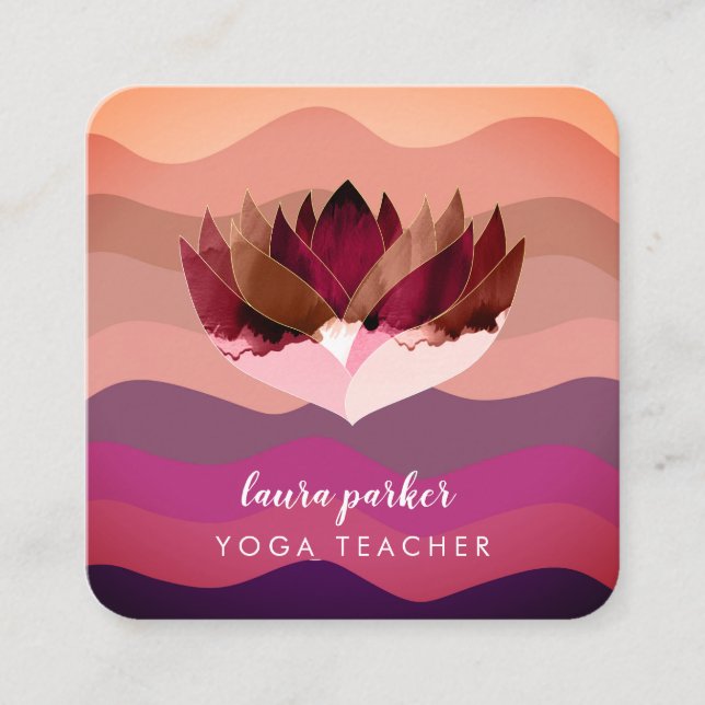 Carte De Visite Carré Lotus Purple Mandala Meditation Yoga Boho (Devant)