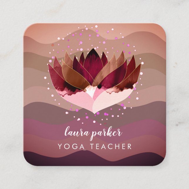Carte De Visite Carré Lotus Purple Mandala Meditation Yoga Boho (Devant)