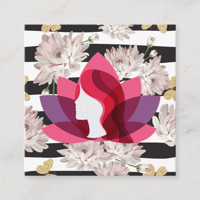 Carte De Visite Carré Lotus Woman | Fleurs | Papillons (Devant)