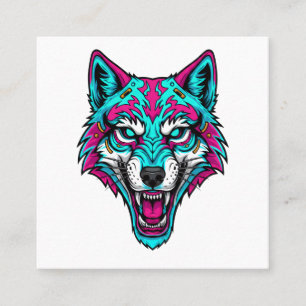 Carte De Visite Carré Loup néon Cyberpunk - Animal robotique Synthwave
