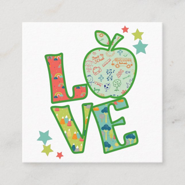 Carte De Visite Carré Love School Apple, Drake Back to School (Devant)