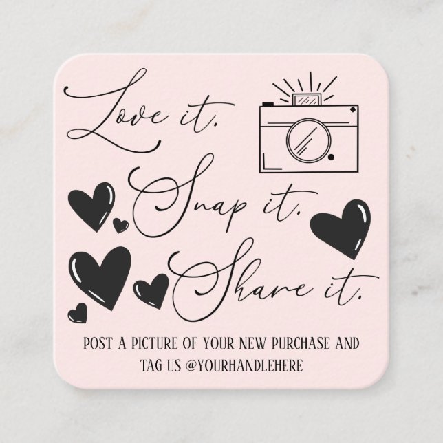 Carte De Visite Carré Love Snap Share Camera Hearts Script Etsy Business (Devant)